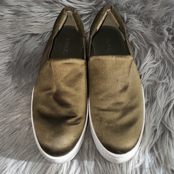Vince Warren Italian Satin Platform Slip On Sneakers Antique Olive Size 7 - Picture 3 of 10